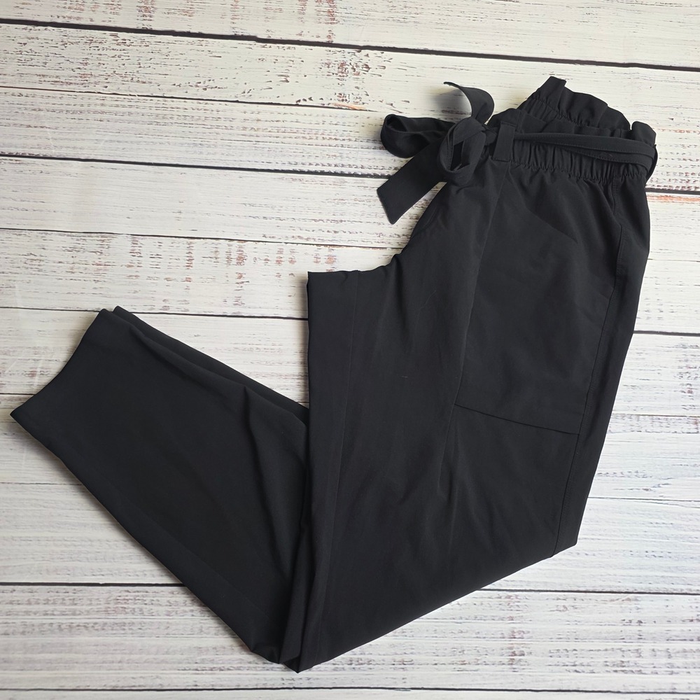 Athleta Skyline Pants Womens 4 Black Paperbag‎ Waist Tie Belt Tapered 292915-00